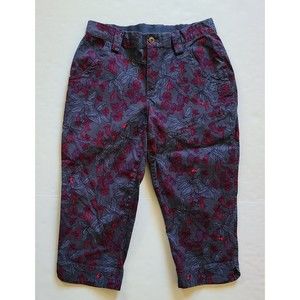Duluth Trading SZ 4 Rootstock Gardening Petal Pusher Capri Womens Gray Red Print